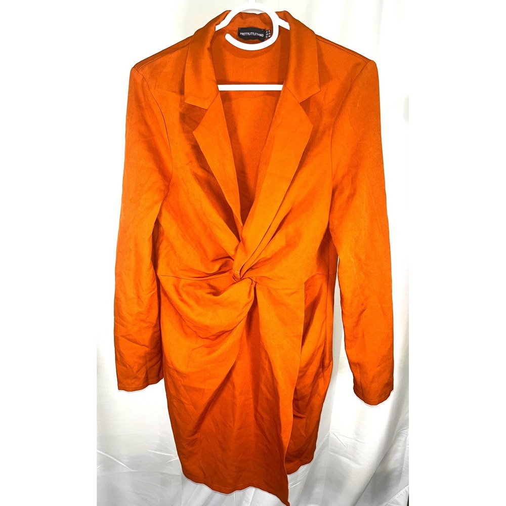 PrettyLittleThing Blazer Dress Rust Orange Twist Front Long Sleeve Mini Size 8